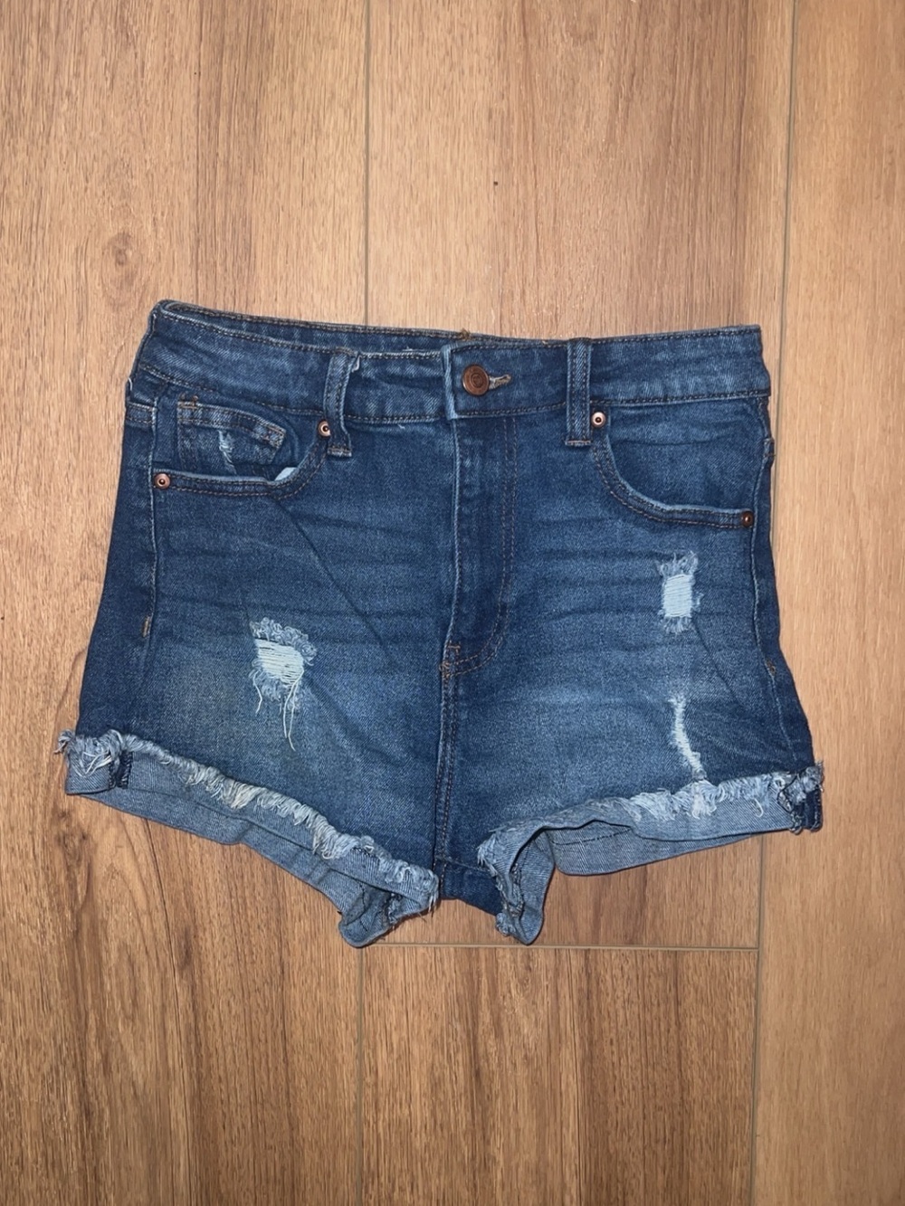 Celebrity Pink Dark Blue Distressed Denim Shorts